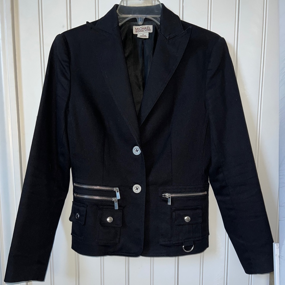 Michael Kors Black Denim Tailored Blazer Jacket